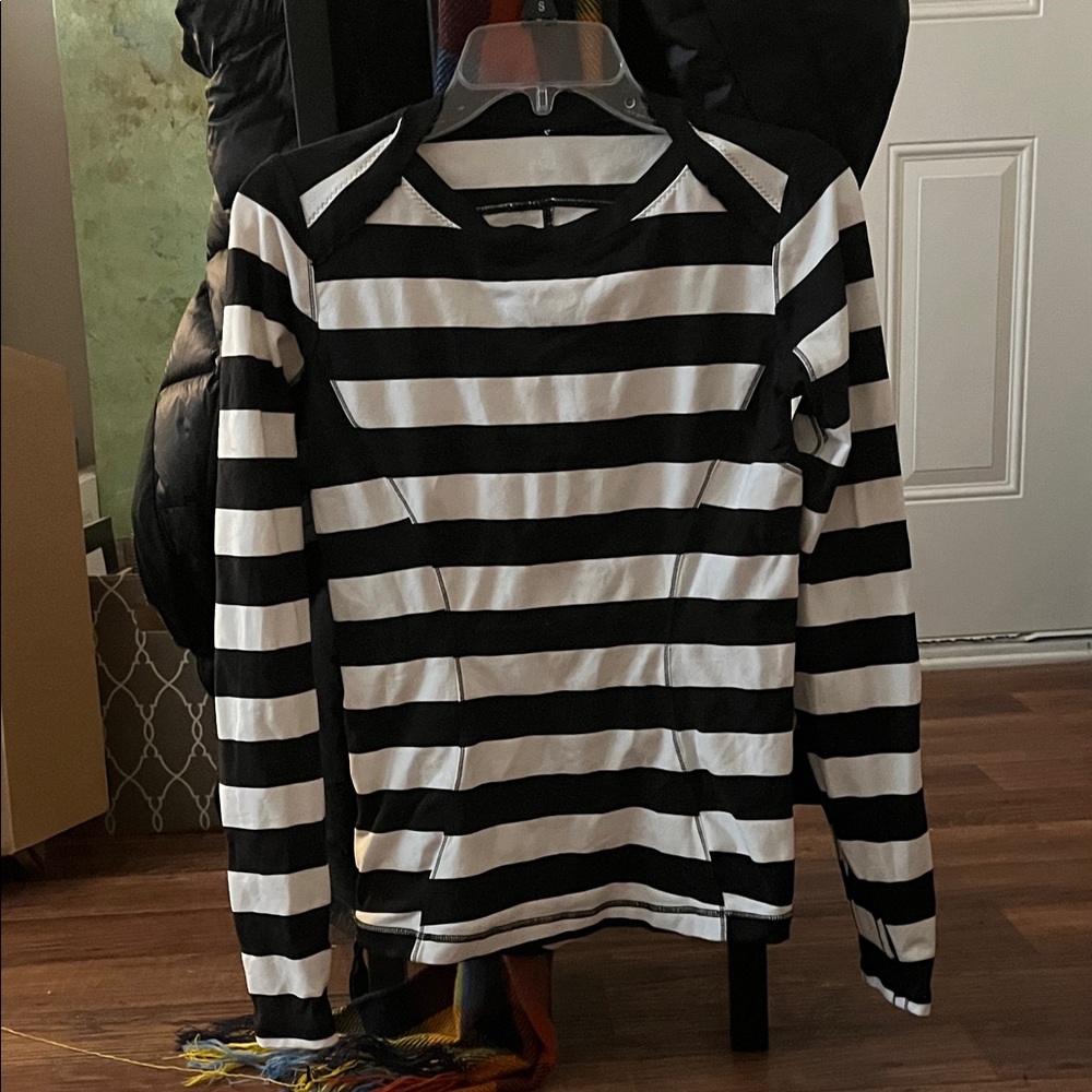 lululemon athletica Black and White Striped Long Sleeve Tee